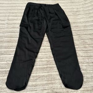Black satin cargo pants